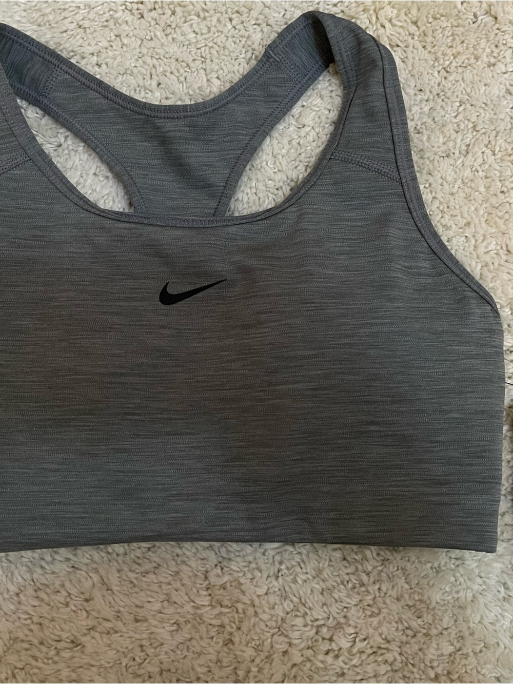 Nike Heather Gray Racerback Sports Bra with Black Swoosh